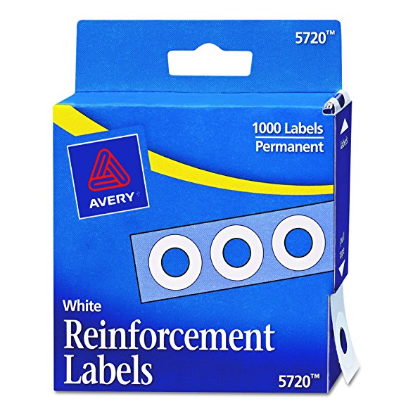 Avery Hole Reinforcements, White, 1000/Pack, PK - AVE05720