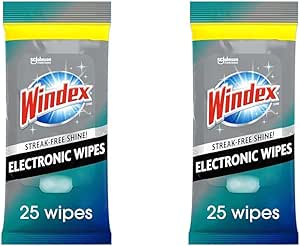 Windex Electronics Wipes, Pre-Moistened Screen Wipes Clean and Provide a Streak-Free Shine, 25 Count (Pack of 2)