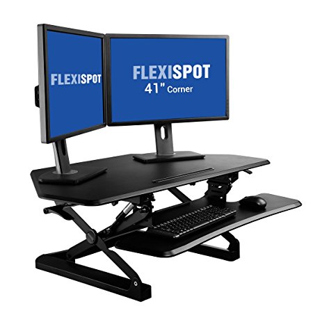 FlexiSpot M4B Adjustable Standing Desk - 41" Cubicles Corner Desk Riser with Removable Keyboard Tray (Black)