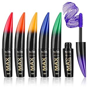 Joyeee Colored Mascara, 6 Colors Colorful Mascara Set, Waterproof and Smudgeproof Longlasting Mascara for Eyelashes, Blue Purple Green Red Yellow Orange Mascara