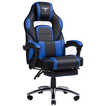 TOPSKY High Back Racing Style PU Leather Executive Computer Gaming Office Chair Ergonomic Reclining Design with Lumbar Cushion Footrest and Headrest (Black&Blue)