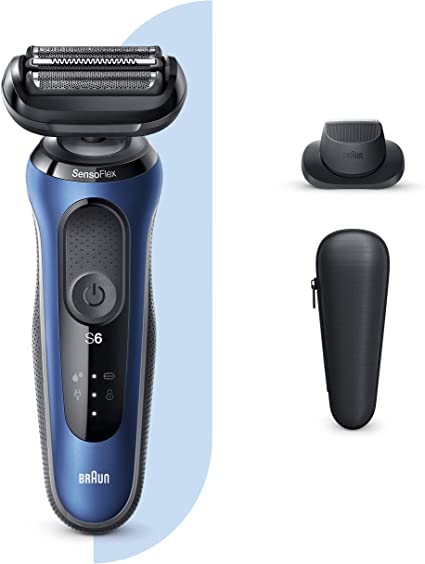 Braun Series 6 Electric Shaver for Men with Precision Beard Trimmer, Wet & Dry, Rechargeable, Cordless Foil Razor, Blue, 60-B1200s