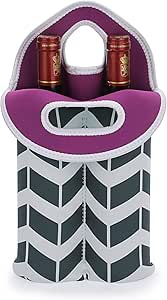 Hipiwe Wine Carrier Tote Bag for 2 Bottles - Neoprene Wine Bottle Holder with Carry Handle, Wine Protective Bag Insulated Bag Beer Cans Water Bottle Holder for Travel Picnic