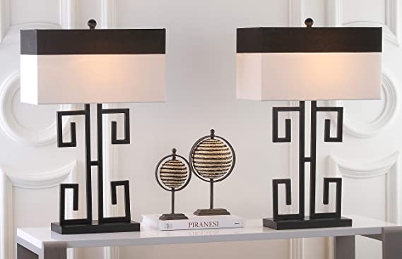 SAFAVIEH Lighting Collection Greek Key Modern Black 28-inch Bedroom Living Room Home Office Desk Nightstand Table Lamp Set of 2 (LED Bulbs Included)