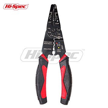 Hi-Spec 8" Multi-Function Wire Stripper Tool for Cutting Wire & Screws, Stripping Cable and Crimping Terminals and Connections.