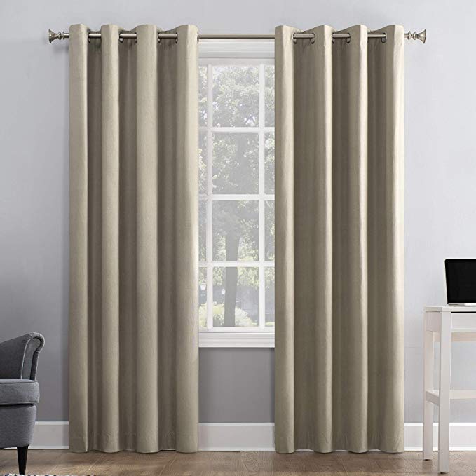 Sun Zero Duran Thermal Insulated 100% Blackout Grommet Curtain Panel, 50" x 108", Linen Off-white