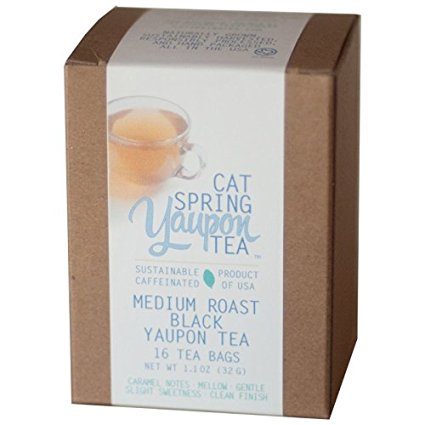 Cat Spring Tea Box of Individual Tea Bags - Medium Roast Black Yaupon - Naturally Caffeinated & Made in the USA{16 Bags}