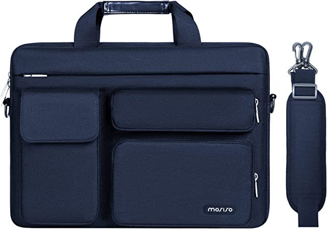 MOSISO Laptop Shoulder Messenger Bag Compatible with MacBook Pro 16 inch 2021 2022 M1 A2485/2019-2020 A2141,15-15.6 inch Notebook with 2 Raised&1 Flapover&1 Horizontal Pocket&Fix Handle&Belt,Navy Blue