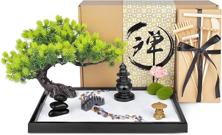 Artcome Japanese Zen Sand Garden for Desk - Home, Office Desk Accessories - Bamboo Crafted Meditation Therapy Tray - Mindful Relaxation and Meditation Tool for Stress Relief - Gift Set