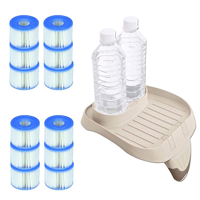 Intex PureSpa Attachable Cup Holder and Refreshment Tray with 12 S1 Pool Filters