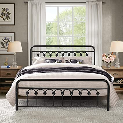 VECELO Queen Size Metal Platform Bed Frame with Headboard and Footboard, Sturdy Steel Slat Support / No Box Spring Needed Mattress Foundation/ Easy Assemble