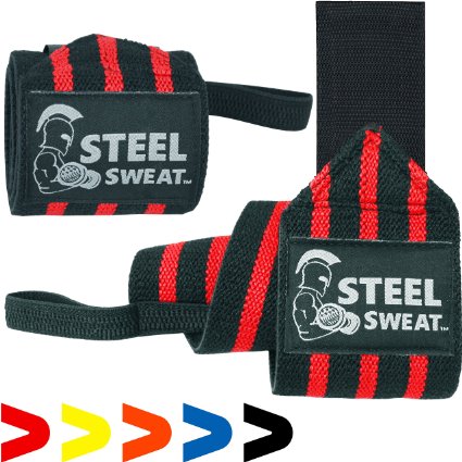 Steel Sweat Wrist Wraps 18 inches for Weight Lifting, Crossfit, Powerlifting, Bodybuilding, Strongman - Premium Grade Heavy Duty to Extreme Strength for best wrist support when Weightlifting - Brace and Guard Your Wrists