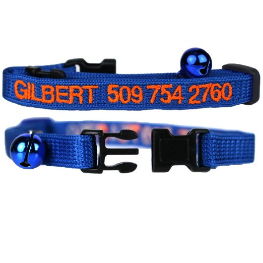 Cat Collars. Embroidered Cat ID Collars with Pet Name & Phone Number. Safety Release Buckle. Free Shipping!