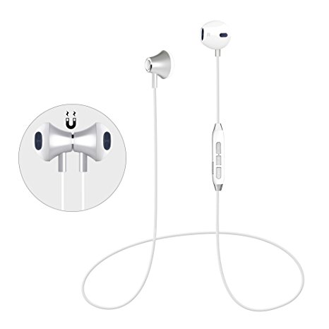 Bluetooth Headphones Magnetic Wireless Sport Earphones In-Ear HD HiFi Stereo Earbuds Noise Cancelling Headset with Mic, Secure Fit, IPX4 Sweatproof, Lightweight for iPhone X 8 7 Plus Samsung Galaxy S7 S8 and Android Phones (White)