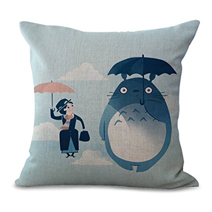 HomeTaste Cute Totoro Decorative Linen Throw Pillow Cover 18x18