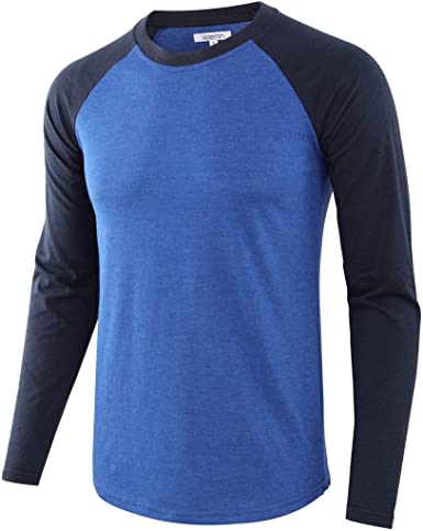 Vetemin Men Casual Basic Soft Active Sports Long Raglan Sleeve Baseball T-Shirt