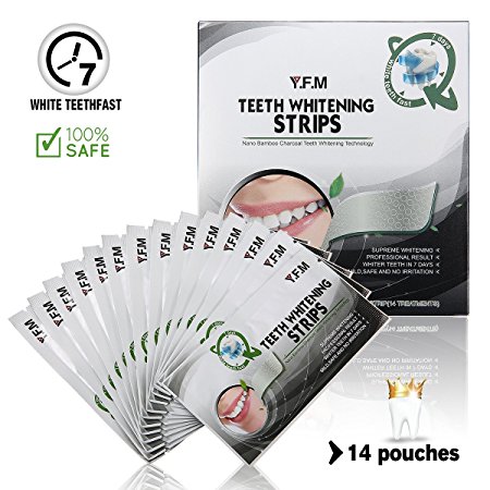 Charcoal Teeth Whitening Strips, Y.F.M Professional Home Use Bamboo Teeth Whitening Kit, Comfortable 3D Dental Care Set Teeth stains remover Natural Teeth Whitener Health Gel, Non-Hydrogen Peroxide 14 Treatments