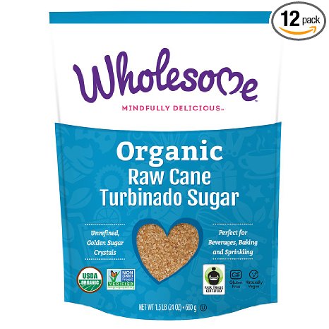 Wholesome Sweeteners Organic Turbinado Raw Cane Sugar, 24-Ounce Pouches (Pack of 12)