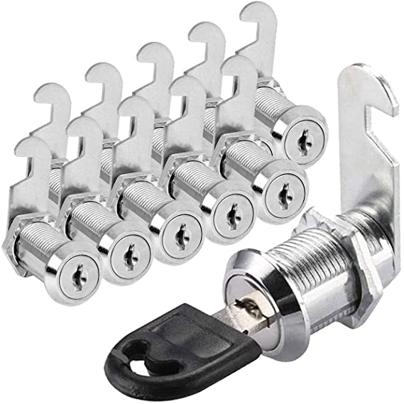 10 Pack Cam Locks Keyed Alike, 1-1/8 Inch (30mm) File Cabinet Drawer Mailbox RV Door Cylinder Lock Replacement, Chrome-Plated Zinc Alloy Safety Lock fits on 1" Max Panel Thickness
