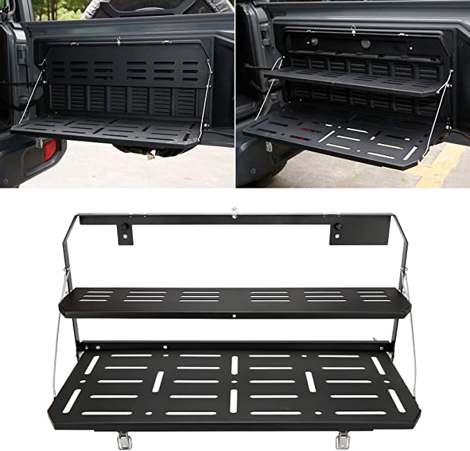 SUPAREE Double-Layer Tailgate Table Compatible with Jeep Wrangler JL 2018 2019 2020 2021 2/4 Door Rear Door Foldable Table Cargo Shelf Storage Cargo Luggage Holder Carrier