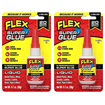 Flex Super Glue Liquid, Clear, 20 Gram Bottle, (Pack of 2)