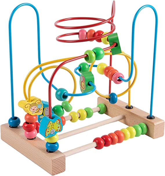 Joqutoys First Bead Maze for Toddlers,Wooden Educational Roller Coaster Animal Circle Toy, Abacus Beads Game for Kids