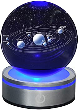 MerryNine Galaxy Crystal Ball, 80mm 3D Planets Glass Ball with LED Lamp Base for Home Decoration and Christmas Memorial Wedding Gifts