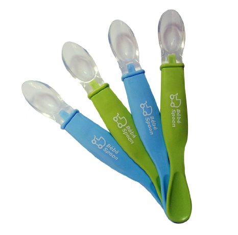 Baby Spoons - ONLY Double Ended Feeding Spoon  Mash With One End Serve With The Other  Stylist Durable Ergonomically Designed  The First and Only Spoon Baby and Toddler Will Ever Need  Perfect For Everyday Eating  Ideal Shower Or Feeding Gift Present  Green and Blue