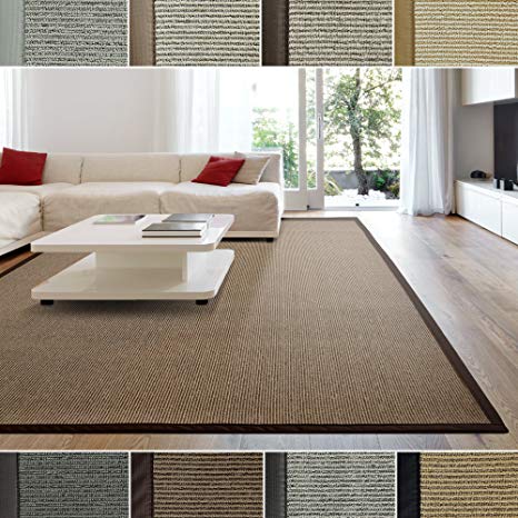 iCustomRug Zara Contemporary Synthetic Sisal Rug, Softer Than Natural Sisal Rug, Stain Resistant & Easy To Clean Beautiful Border Rug in Chocolate 6 Feet x 8 Feet (6' x 8')