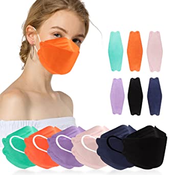 DC-BEAUTIFUL 60 Pcs Multicolored Adult KF94 Masks, Fish Mouth Type 4 Layers KF94 Mask for Women and Men, 10 Pieces Packaged 6 Colors KF94 Adults for Office Home School (Style C)
