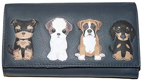 Sitting Dogs Soft Leather RFID Matinee Purse by Mala Leather - Best Friends Collection (Grey)