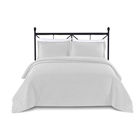 BASIC CHOICE 3-Piece Oversized Quilted Bedspread Coverlet Set - Weave/White, King/California King