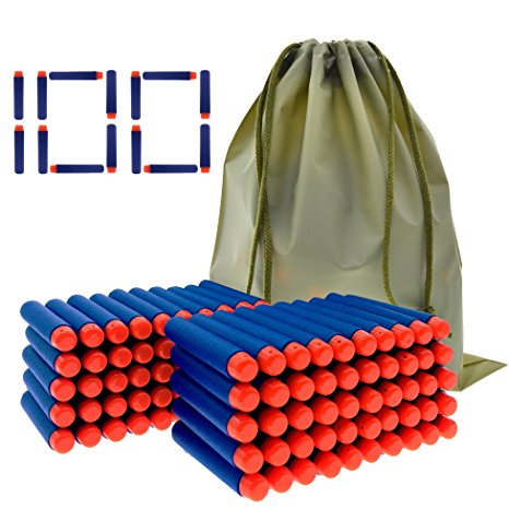 Coodoo Nerf Compatible Darts 100 PCS Refill Pack Bullets for Nerf N-Strike Elite Series Blasters Toy Gun - Blue with Storage Bag