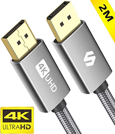DisplayPort Cable, Silkland DP Cable 6.6 ft [4K@60Hz, 2K@165Hz, 2K@144Hz], Braided Display Port Cable High Speed DisplayPort to DisplayPort Cable Compatible 3D, Laptop, PC, Gaming Monitor, TV - Grey