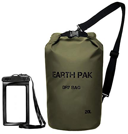 Earth Pak Waterproof Dry Bag - Roll Top Dry Compression Sack Keeps Gear Dry for Kayaking, Beach, Rafting, Boating, Hiking, Camping and Fishing with Waterproof Phone Case