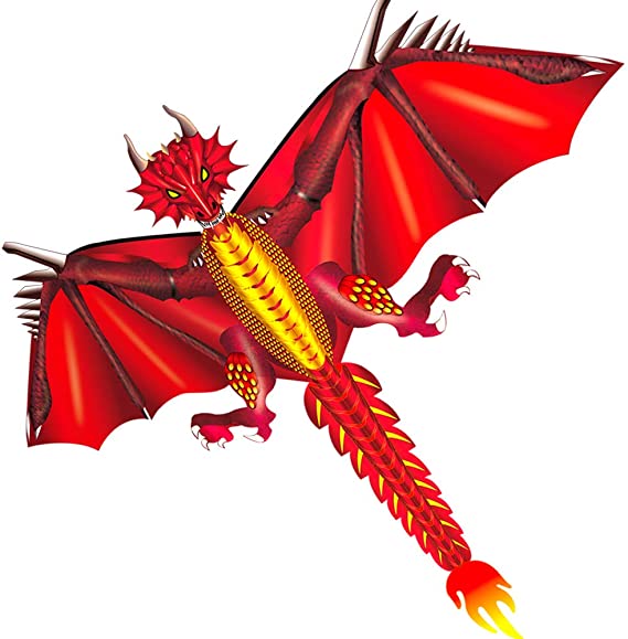 HENGDA KITE-New Ice and Fiery Dragon Kite-Easy to Fly-52inch x 63inch Single Line with Tail (Fiery)