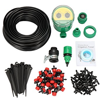 KINGSO Drip Irrigation Kit Sprinklers System for Garden Included 25Meter Irrigation Tubing Hose Timer Drippers and Various Watering Drip Kits