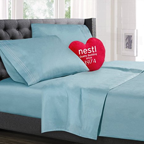 Cal King Size Bed Sheets Set Light Blue Aqua, Best Quality Bedding Sheet Set, 4-Piece (California King), Extra Deep Pockets Fitted Sheet, 100% Luxury Soft Microfiber, Hypoallergenic, Cool & Breathable