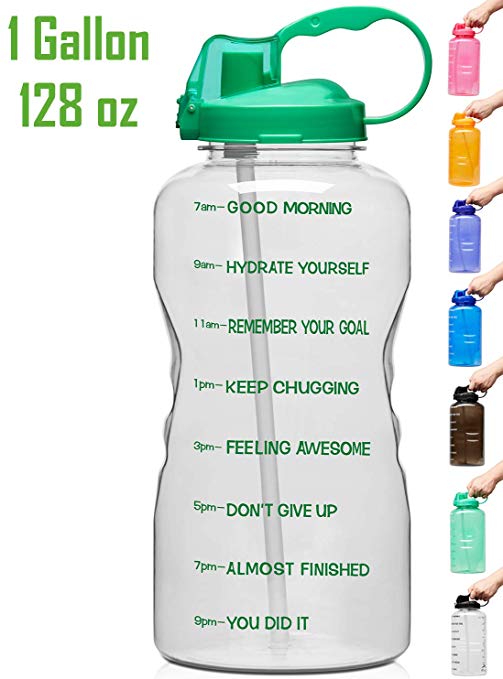 Venture Pal Large 128oz Leakproof BPA Free Fitness Sports Water Bottle with Motivational Time Marker & Straw to Ensure You Drink Enough Water Throughout The Day