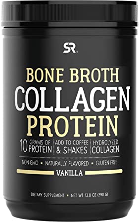 Bone Broth Collagen Protein Powder - 30 Servings | with Hydrolyzed Collagen Peptides & 11g of Protein | Non-GMO Verified, Dairy & Gluten Free (Vanilla Flavor)