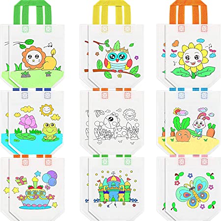 18 Pieces Coloring Goodie Bags Reusable Party Favor Bags Graffiti Goodie Bags Color Your Own Art Goodie Bags for Birthday Party Celebration Tea Party Wedding DIY Crafts, 9 Styles