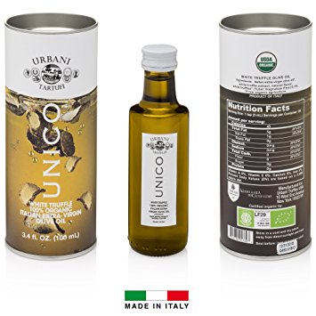 Italian White Truffle Extra Virgin Olive Oil - 3.4 Oz - by Urbani Truffles. 100% Made In Italy Without a Drop Of Chemical Used And With Real Truffle Pieces Inside The Bottle. No Artificial Aromas.