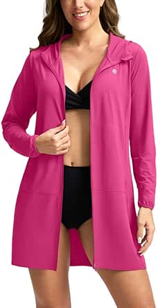 Women's UPF 50  Swim Cover Up Sun Protection Hoodie Long Jacket SPF Lightweight Beach Cover Ups for Women