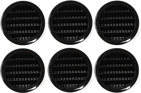 2" Round Plastic Louver Soffit Air Vent Reptile Screen Grille Cover Multiple Colors/Quantities (6, Black)