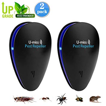 Ultrasonic Pest Repeller,Indoor Pest Control Ultrasonic Insect Repellent For Cockroach, Mice, Rodents, Spiders, Flies, Ants, Fleas (2pack)