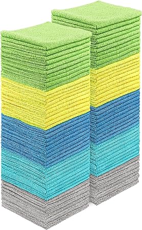 HOMEXCEL Microfiber Cleaning Cloths 100 Pack, Highly Absorbent Cleaning Towels, Lint Free & Scratch-Free Cleaning Rags for House, Kitchen and Car, Multi-Color Microfiber Towels 11.5 x 11.5 inch