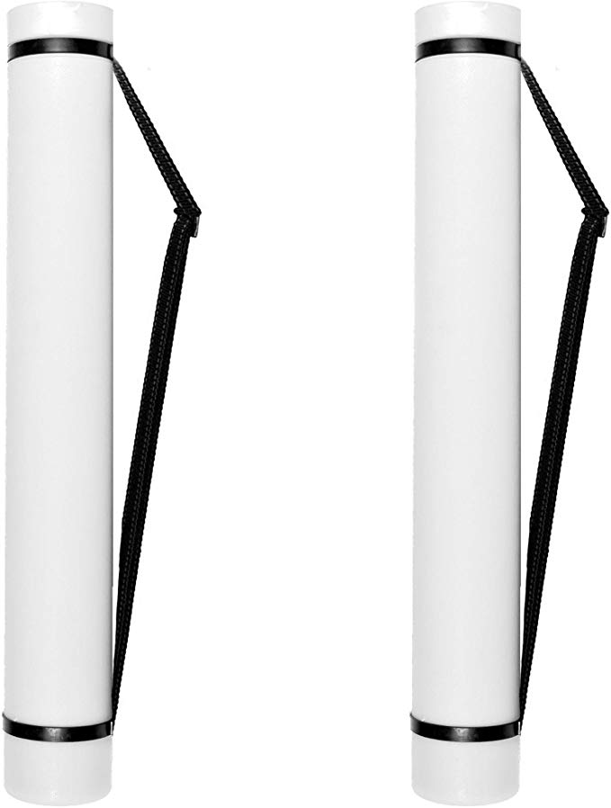 2-Pack Extendable Poster Tubes Expand from 24.5” to 40” with Shoulder Strap | Carry Documents, Blueprints, Drawings and Art | White Portable Durable Round Storage Cases with Lids and Labels