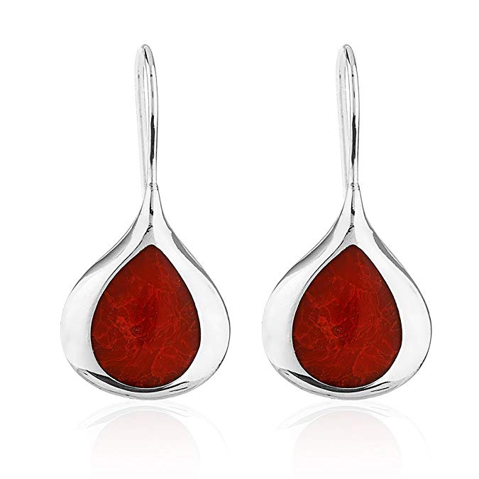 925 Sterling Silver Rimmed Reconstructed Gemstone or Resin Drop Earrings