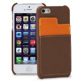 GreatShield Guardian Series Leather Snap Case with ID and Money Slot for Apple iPhone 5  5S Brown and Orange