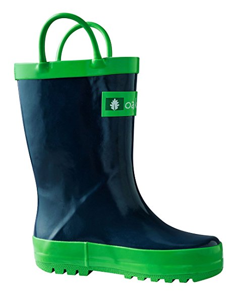 Oakiwear Kids Waterproof Rubber Rain Boots with Easy-On Handles